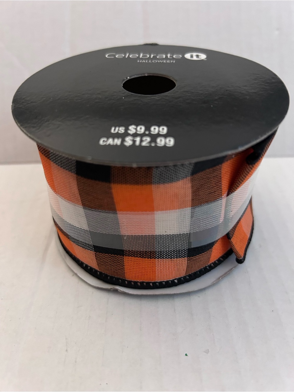 Celebrate It Orange Black White Plaid Wired Ribbon 2-1/2”